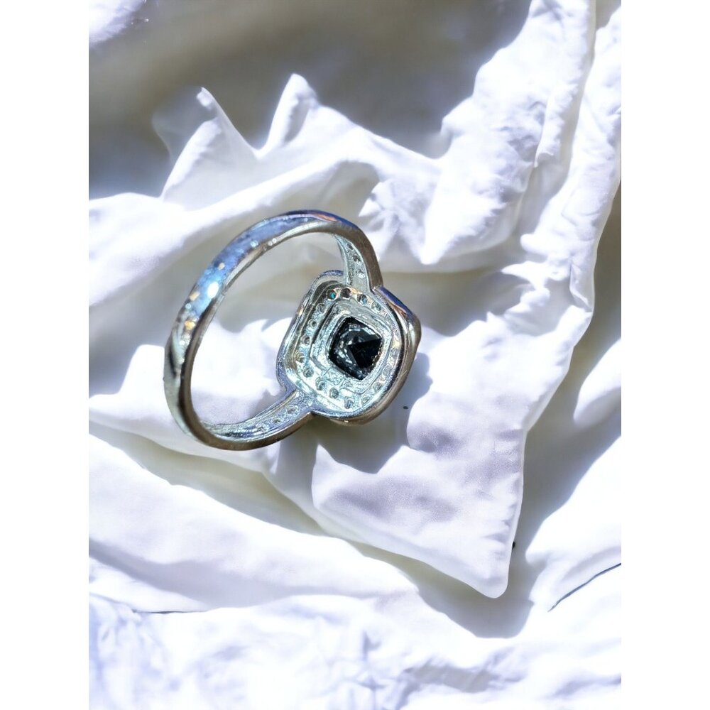 Classic Ring Square Cut Black Obsidian Colored CZ Sterling Silver Size 7 - Picture 11 of 16